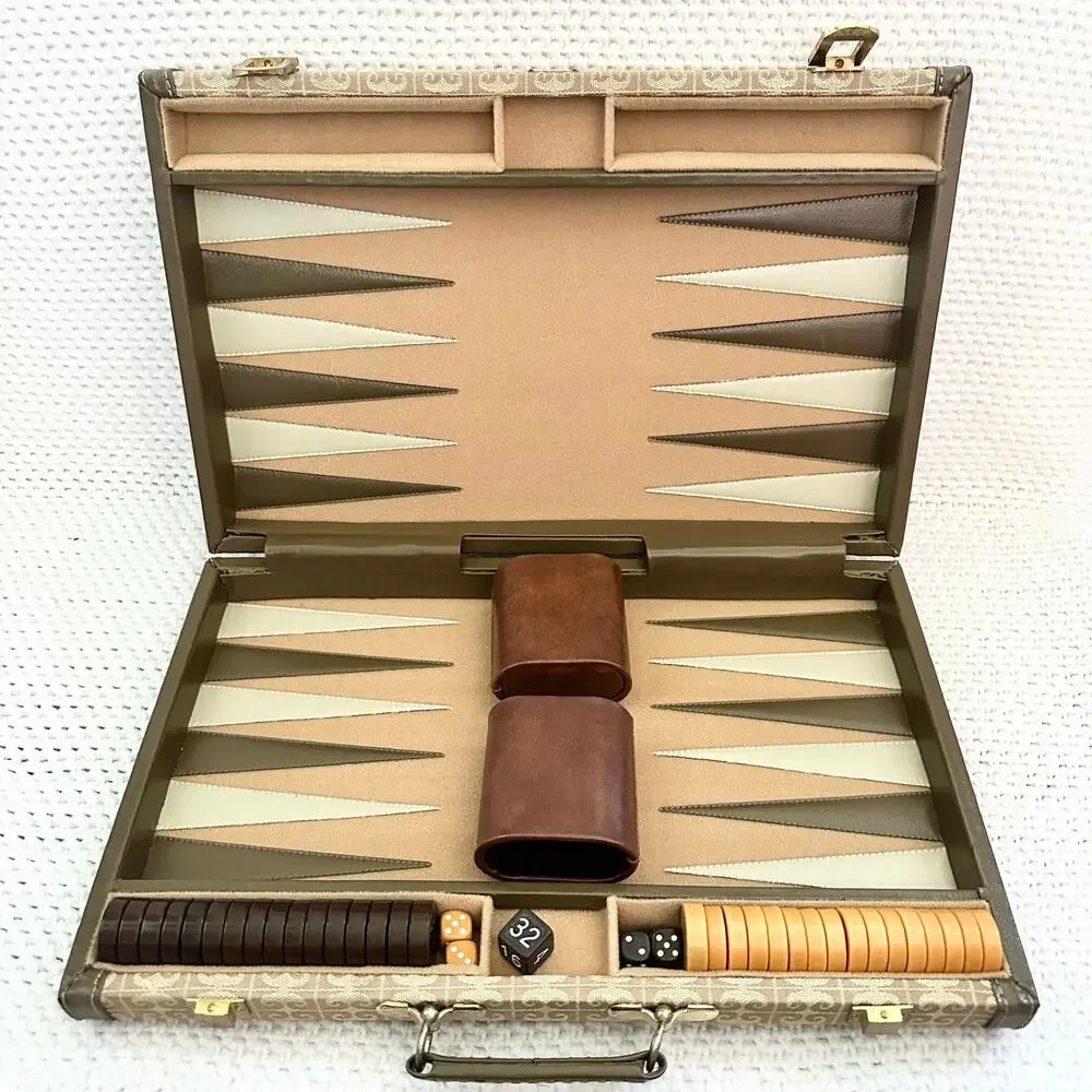 Pierre Cardin Vintage MCM Backgammon Board Game Set Monogram Print Attache Case